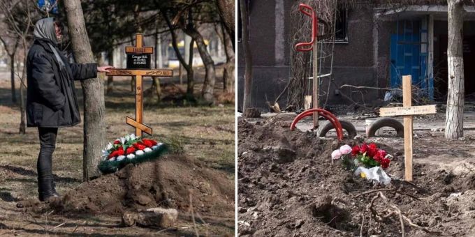 Gräber überall - Strassen von Mariupol werden zu Friedhöfen