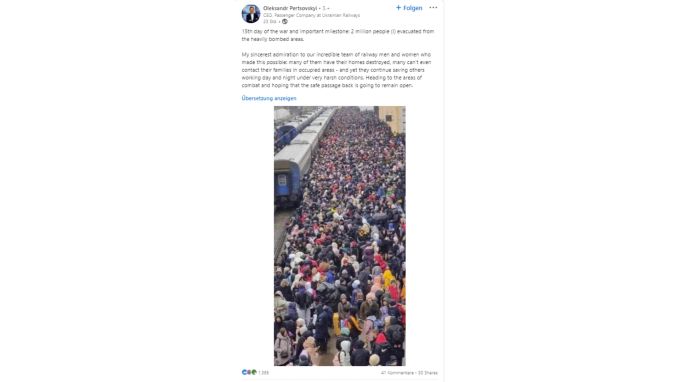 Mit diesen Worten teilte der Railways-CEO das Bild. Ukraine Krieg