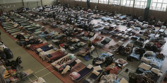 Hunderte Flüchtlinge in Medyka, Polen, am 1. März 2022. Ukraine Konflikt Flüchtlinge Polen
