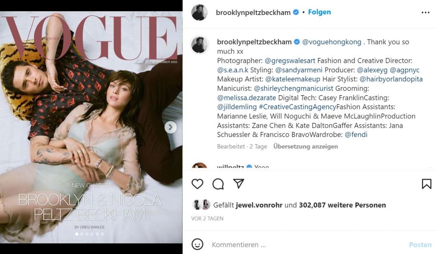 Brooklyn Beckham und Nicola Peltz sind auf dem Cover der Vogue zu sehen.