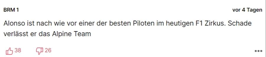 Nau.ch-Leser «BRM 1» findet den Alonso-Abgang bei Alpine schade.