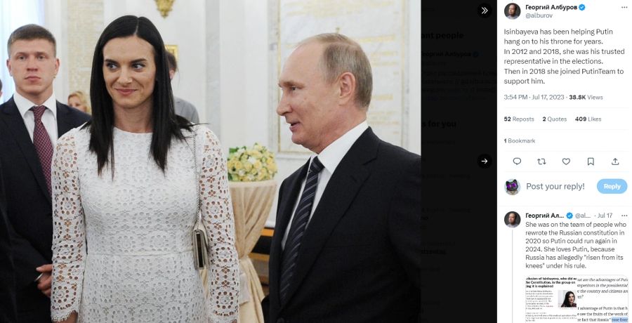 Jelena Issinbajewa gehörte zum inneren Kreis von Wladimir Putin.