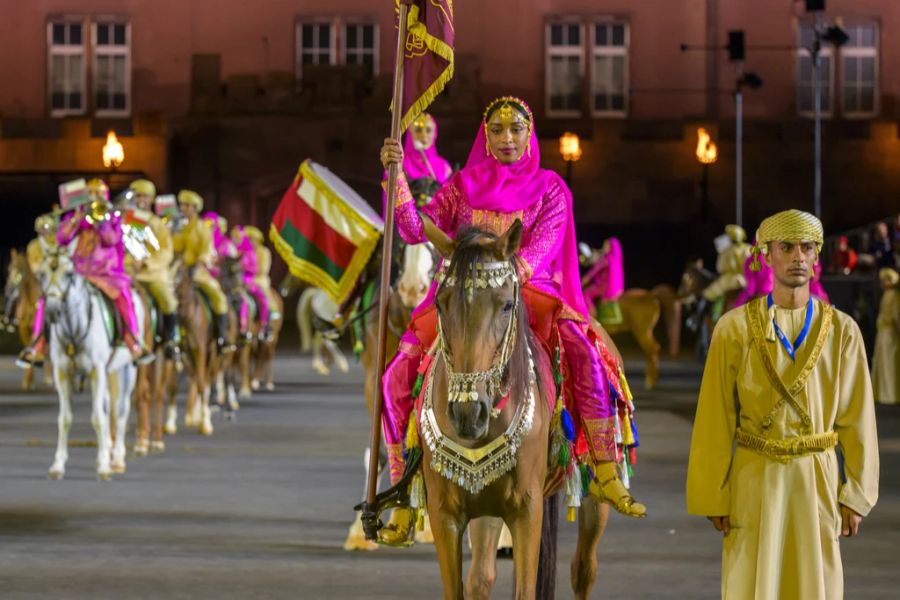 The Combined Bands of the Royal Cavalry and the Royal Guard aus Oman an der Hauptprobe des Basel Tattoo 2023 in Basel.