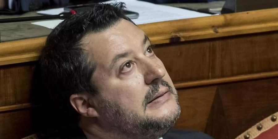 Matteo Salvini, ehemaliger Innenminister von Italien, reagiert auf die Entscheidung des Senats über die Aufhebung seiner Immunität als Mitglied der Parlamentskammer. Foto: Roberto Monaldo.Lapre/LaPresse via ZUMA Press/dpa