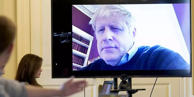 Foto veröffentlicht: Der britische Premierminister Boris Johnson schaltete sich per Video in eine Kabinettssitzung zu. (Archivbild) Foto veröffentlicht: Der britische Premierminister Boris Johnson schaltete sich per Video in eine Kabinettssitzung zu. (Archivbild)