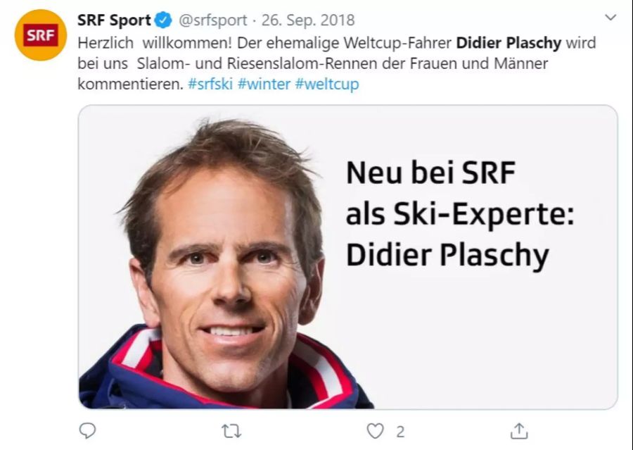 Didier Plaschy ist seit 2018 auch Ski-Experte bei SRF. Beim Frauen-Super-G war er aber nicht im Einsatz.