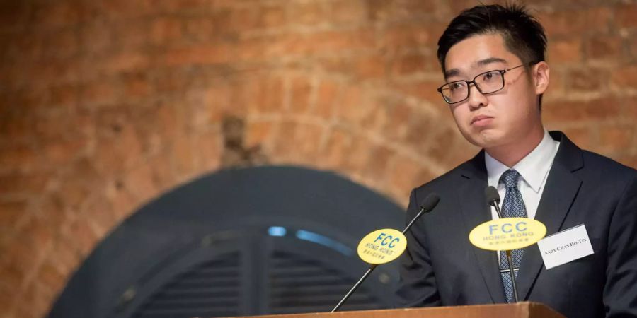 Gründer der Hongkonger Nationalpartei Andy Chan spricht während eines Mittagessens im Foreign Correspondents' Club (FCC) in Hongkong.