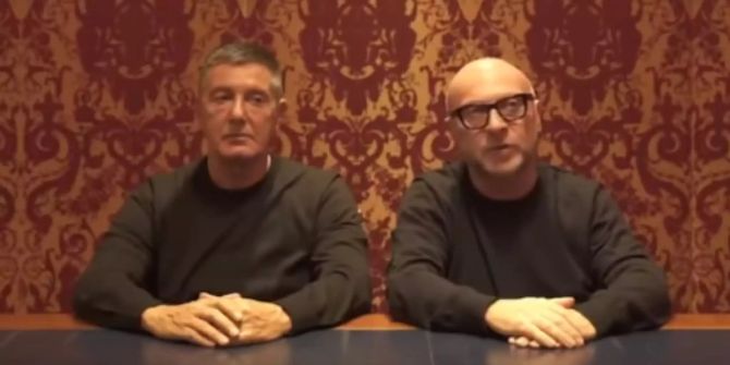 Screenshot des Videos, in dem sich Stefano Gabbana (l.) und Domenico Dolce (r.) entschuldigen.