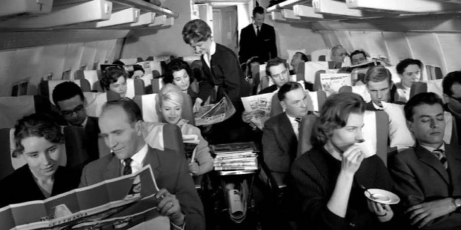 Die Economy Class in einer Boeing 707 im Jahre 1960.