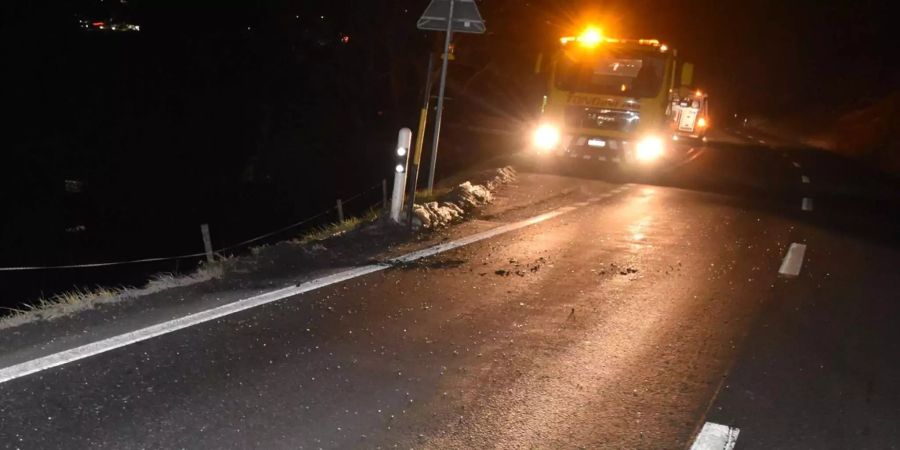 Auf der Oberalpstrasse eingangs Schluein rannte am Montagabend ein Hirsch in ein fahrendes Auto.