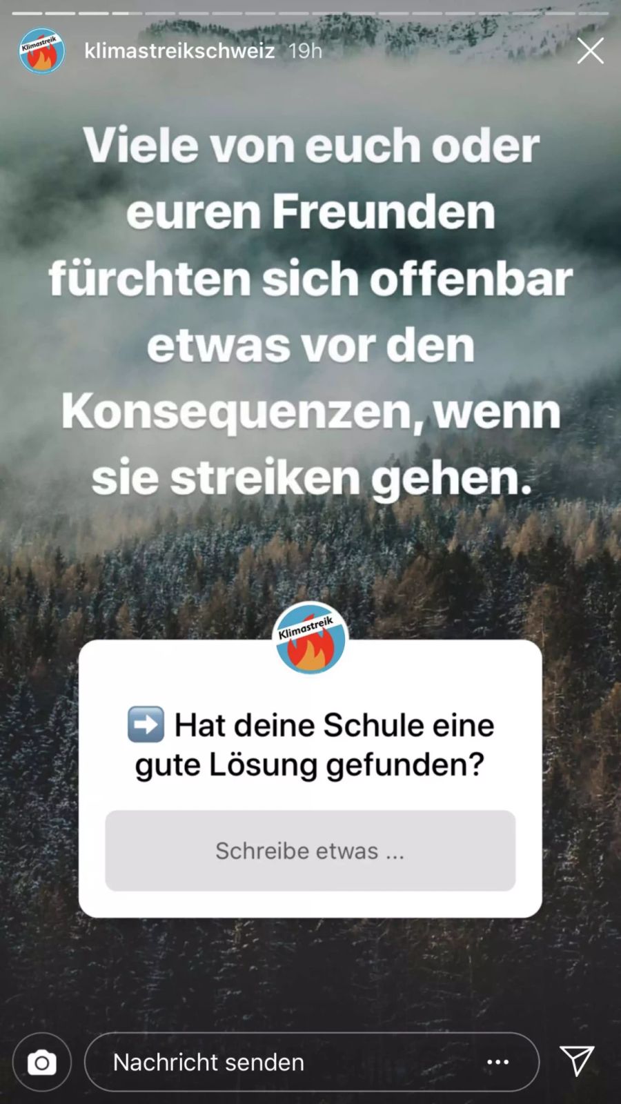 Auf Instagram hat die Gruppe Klimastreik Schweiz einen Aufruf gestartet.