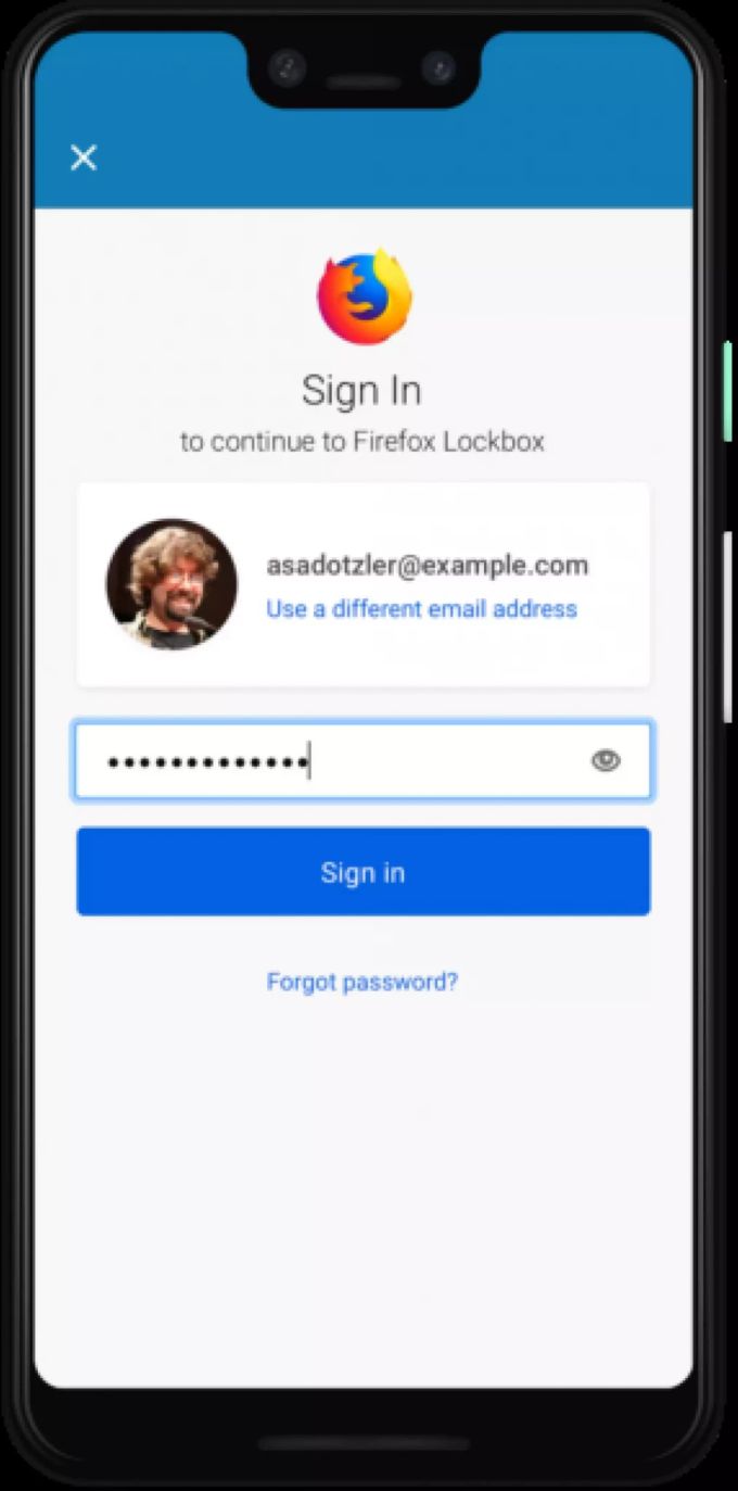 Eine Ansicht der Firefox Android-App Lockbox von Mozilla. firefox android