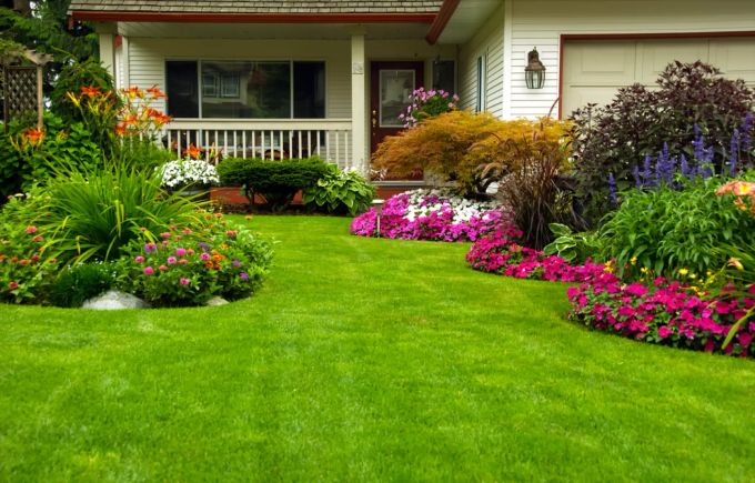 Ein gepflegter Garten mit ausgewählten Pflanzen. Schöner Garten