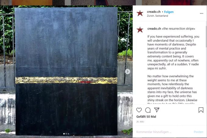 Der Goldstreifen im Bild symbolisiert das Privileg, das Muk in seinem eigenen Leben spürt. Muk Obere Mühle Dübendorf