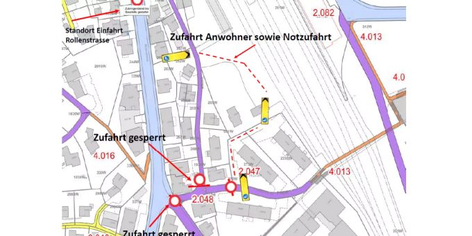 Plan Signalisation Sanierung Zwinglistrasse / Vollsperrung Woche 33 bis 39.