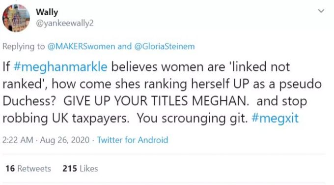 Ein User kritisiert Markles Aussage. meghan