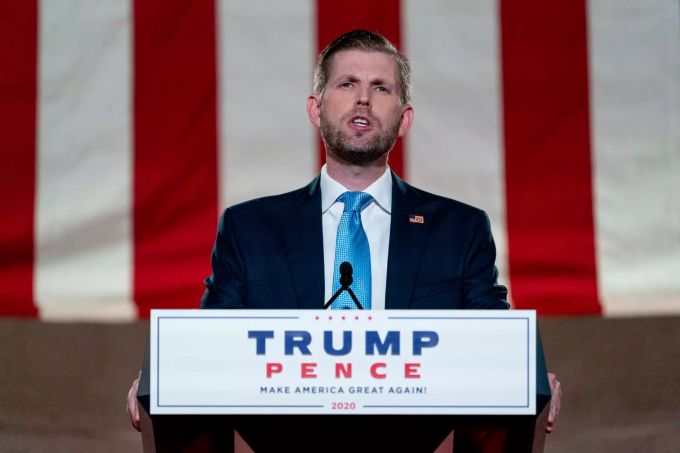 Eric Trump, Sohn von US-Präsident Trump, spricht während des Parteitages der Republikaner. Parteitag der Republikaner in den USA