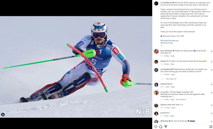 Henrik Kristoffersen äussert sich auf Instagram. Henrik Kristoffersen Gürgl Slalom