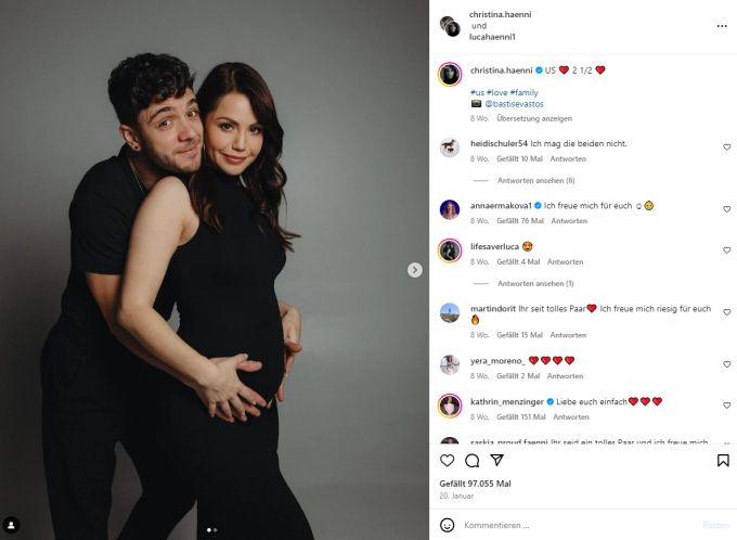 Luca Hänni und seine Christina erwarten bald ihr erstes gemeinsames Kind. Luca Hänni