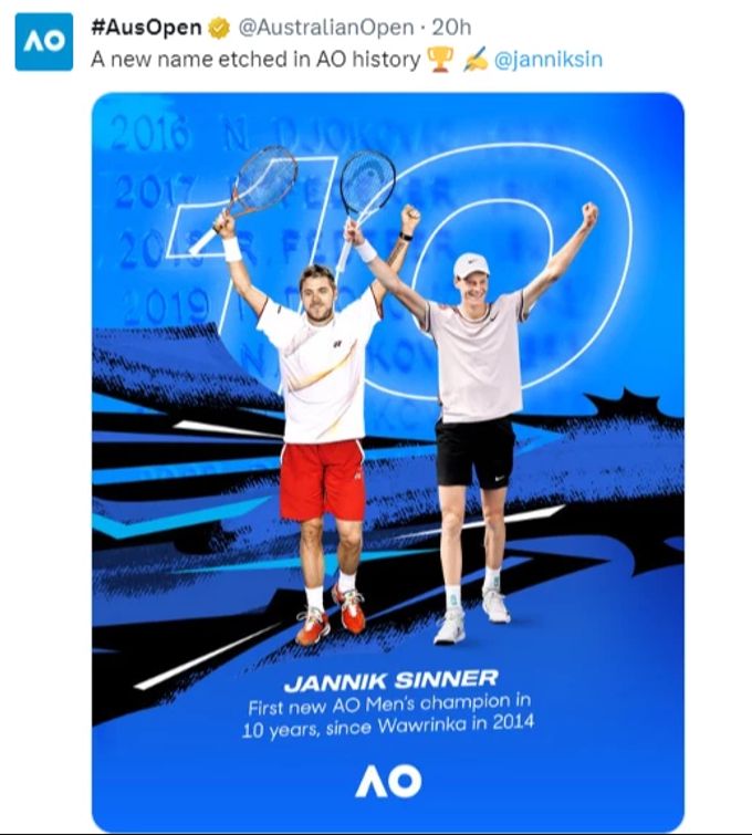 Nur Stan Wawrinka (2014) und Jannik Sinner (2024) konnten die Australian-Open-Titel-Serie der Big 3 in den letzten 19 Jahren durchbrechen. Wawrinka und Sinner