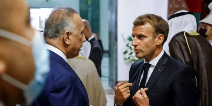 Macron (r.) und der irakische Regierungschef al-Kadhemi Macron (r.) und der irakische Regierungschef al-Kadhemi