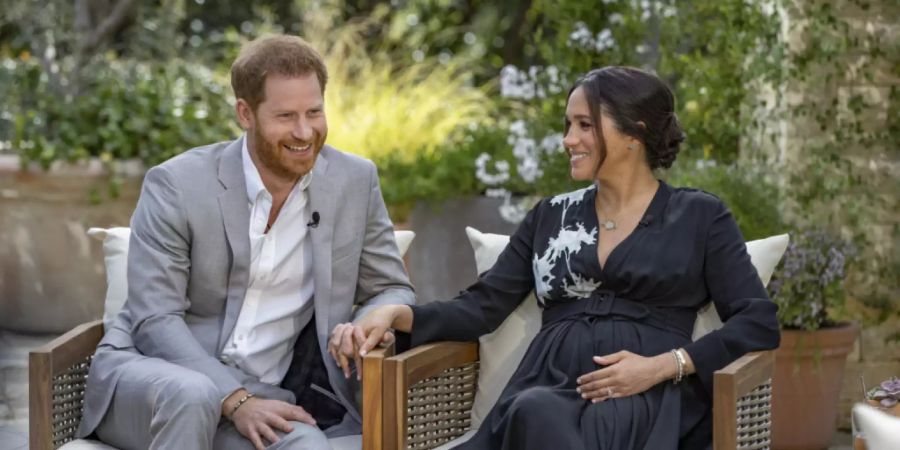 Prinz Harry und Herzogin Meghan beim Interview mit der US-Moderatorin Winfrey (nicht im Bild).