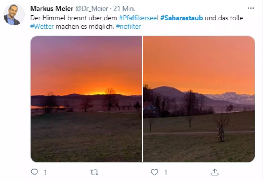 Auch über dem Pfäffikersee sorgte der Staub für mystische Stimmung.