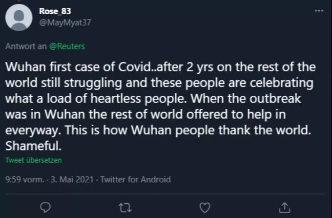 Diese Person empört sich über die Bilder aus Wuhan. twitter wuhan