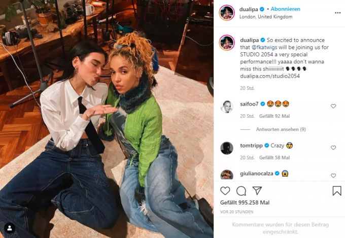 Dua Lipa und FKA Twigs werden beim «Studio 2054»-Konzert performen. dua lipa