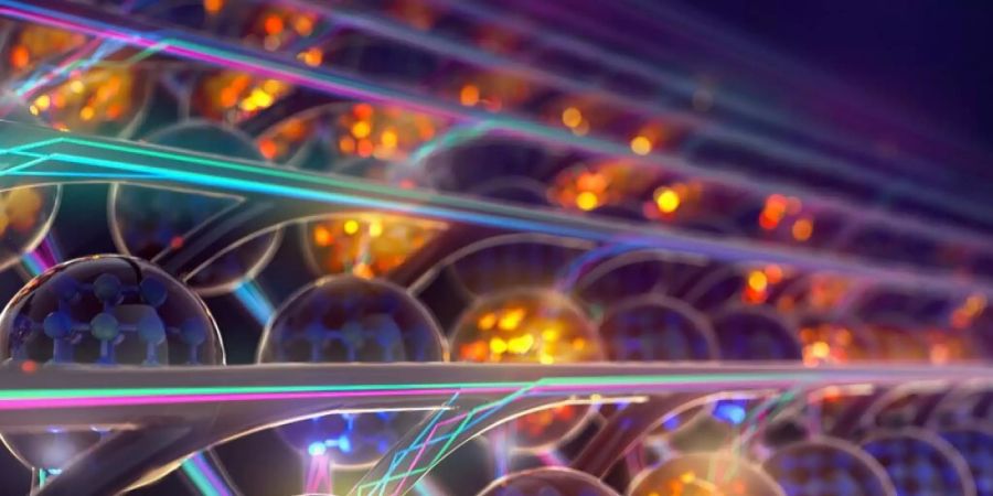 Schematische Darstellung eines Prozessors für Matrix-Multiplikationen, der mit Lichtwellen operiert. (Bild: Universität Oxford)