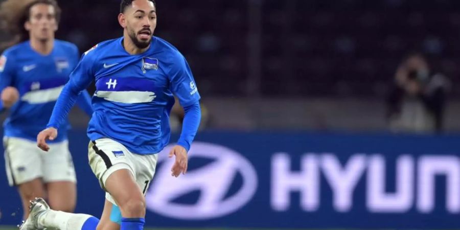 Herthas Matheus Cunha hat sich in der Schweiz an der Leiste behandeln lassen. Foto: Soeren Stache/dpa-Zentralbild/dpa