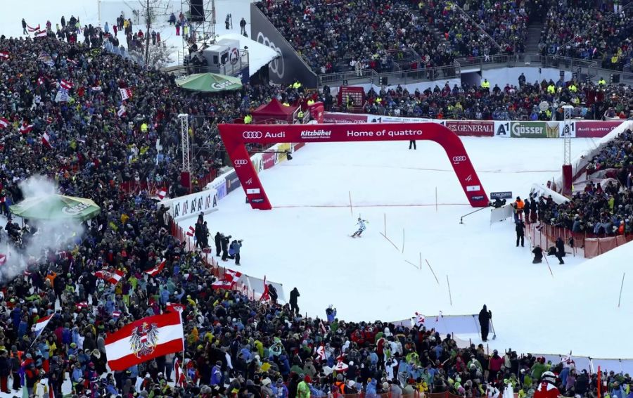 Der legendäre Schlusshang auf dem Ganslernhang in Kitzbühel.