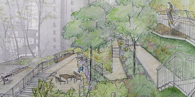 Eine Illustration des neu gestalteten Quartier-Parks Fluhmühle. fluhmühle