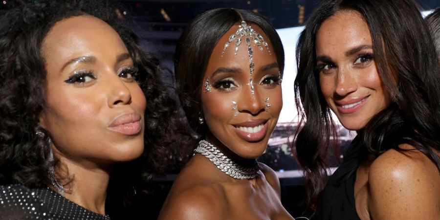 Herzogin Meghan (v. r.) traf am Rande des dritten Beyoncé-Konzerts in Inglewood Kelly Rowland und Kerry Washington.