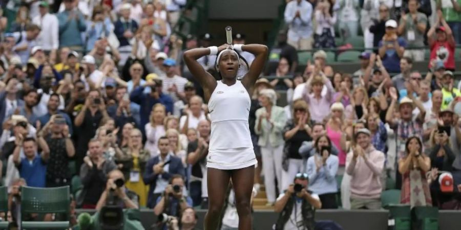 Cori Gauff kann ihren Sieg gegen Venus Williams kaum fassen. Foto: Tim Ireland/AP