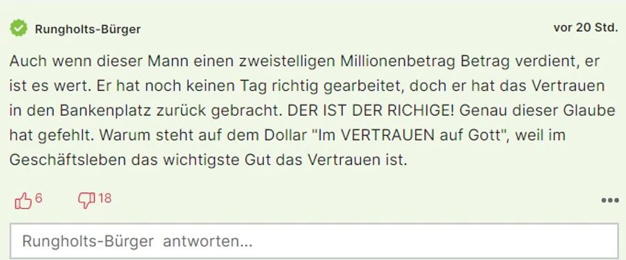 Leser «Rungholts-Bürger» findet, dass Sergio Ermotti der Richtige ist.