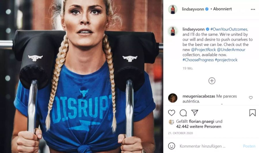 Lindsey Vonn unterhält ihre Follower mit Instagram-Workouts.