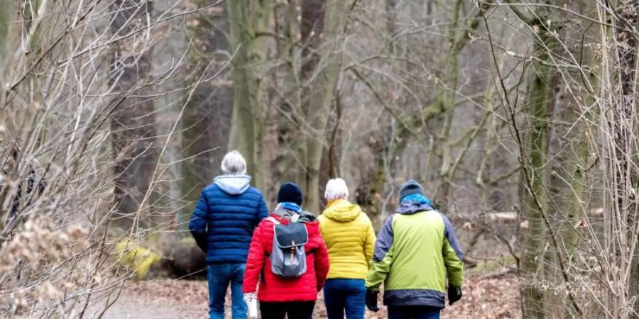 Spaziergänger sind in einem Wald im Naturschutzgebiet Riddagshausen unterwegs. Foto: Hauke-Christian Dittrich/dpa