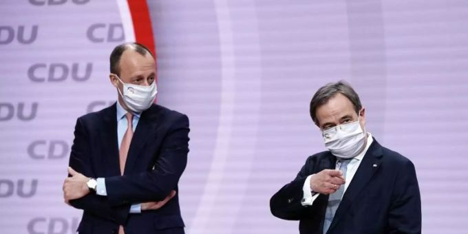«Eine andere Kategorie»: Armin Laschet (r) möchte Friedrich Merz im Wahlkampf an seiner Seite wissen (Archiv). Foto: Michael Kappeler/dpa christlich demokratische union deutschlands