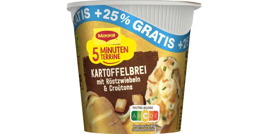 Maggi ruft zwei seiner «5 Minuten Terrinen» zurück. Betroffen sind die Sorten «Kartoffelbrei mit Steinpilzen» und «Kartoffelbrei mit Röstzwiebeln und Croûtons» zurück.