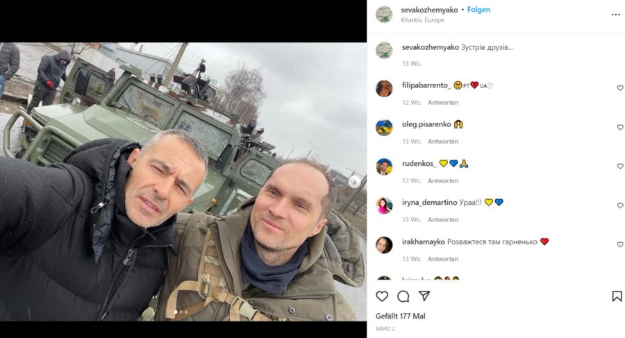 Der Multimillionär Vsevolod Kozhemyako (l) kämpft im Ukraine-Krieg mit seiner eigenen Kampftruppe.