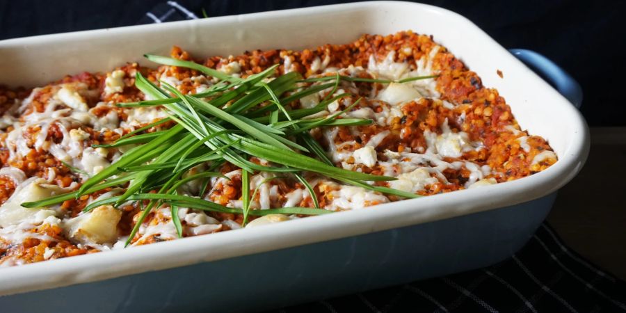 Lasagne Form Bärlauch rote Linsen