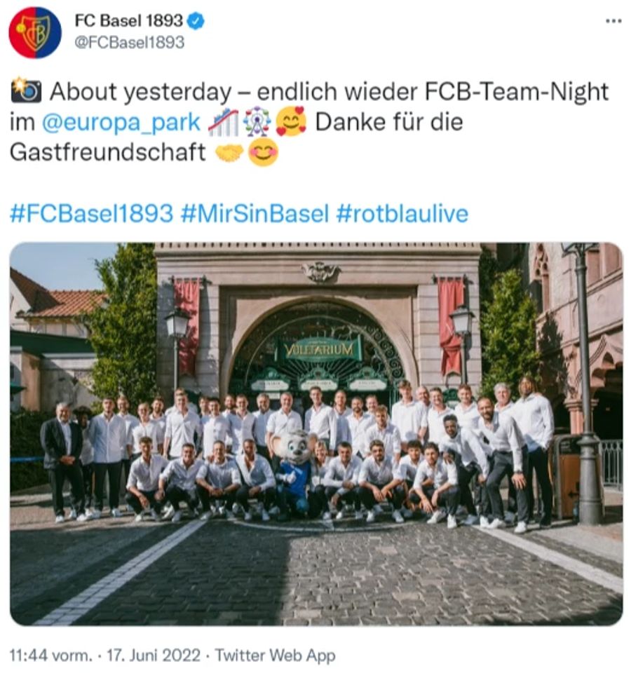 Der FC Basel liess es sich am Donnerstag im Rahmen einer «Team-Night» im Europapark im deutschen Rust gut gehen.