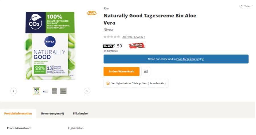 Tagescreme von Nivea mit Herkunftsangabe Afghanistan.