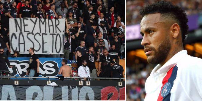 Die Fans von PSG sind wenig erfreut, dass sich Neymar immer noch das Trikot ihres Vereins überzieht. Neymar PSG