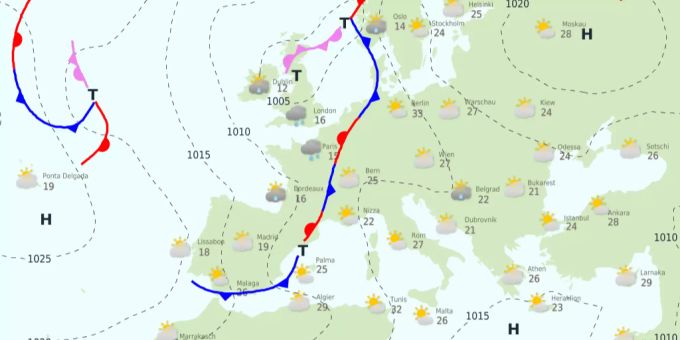 Eine Frontenkarte von MeteoSchweiz. Satellit 5G Schweiz