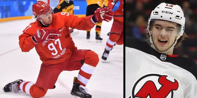 Jubeln bei den New Jersey Devils bald zusammen: Nikita Gusev (l.) und der Schweizer Nico Hischier (r.). New Jersey Devils
