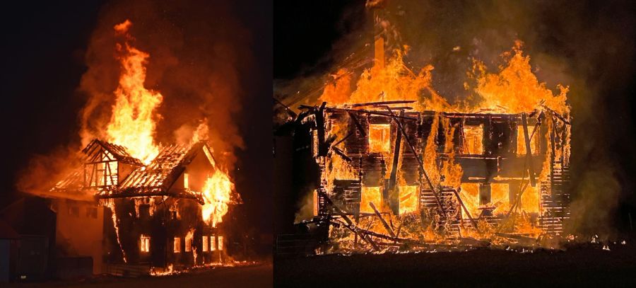 Das Bauernhaus wurde vollständig zerstört.