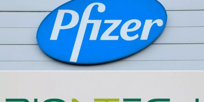 Die Logos von Biontech und Pfizer Die Logos von Biontech und Pfizer