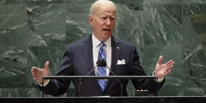 Joe Biden, Präsident der USA, spricht während der 76. Generaldebatte der UN-Vollversammlung. Foto: Eduardo Munoz/Pool Reuters/AP/dpa Joe Biden, Präsident der USA, spricht während der 76. Generaldebatte der UN-Vollversammlung. Foto: Eduardo Munoz/Pool Reuters/AP/dpa